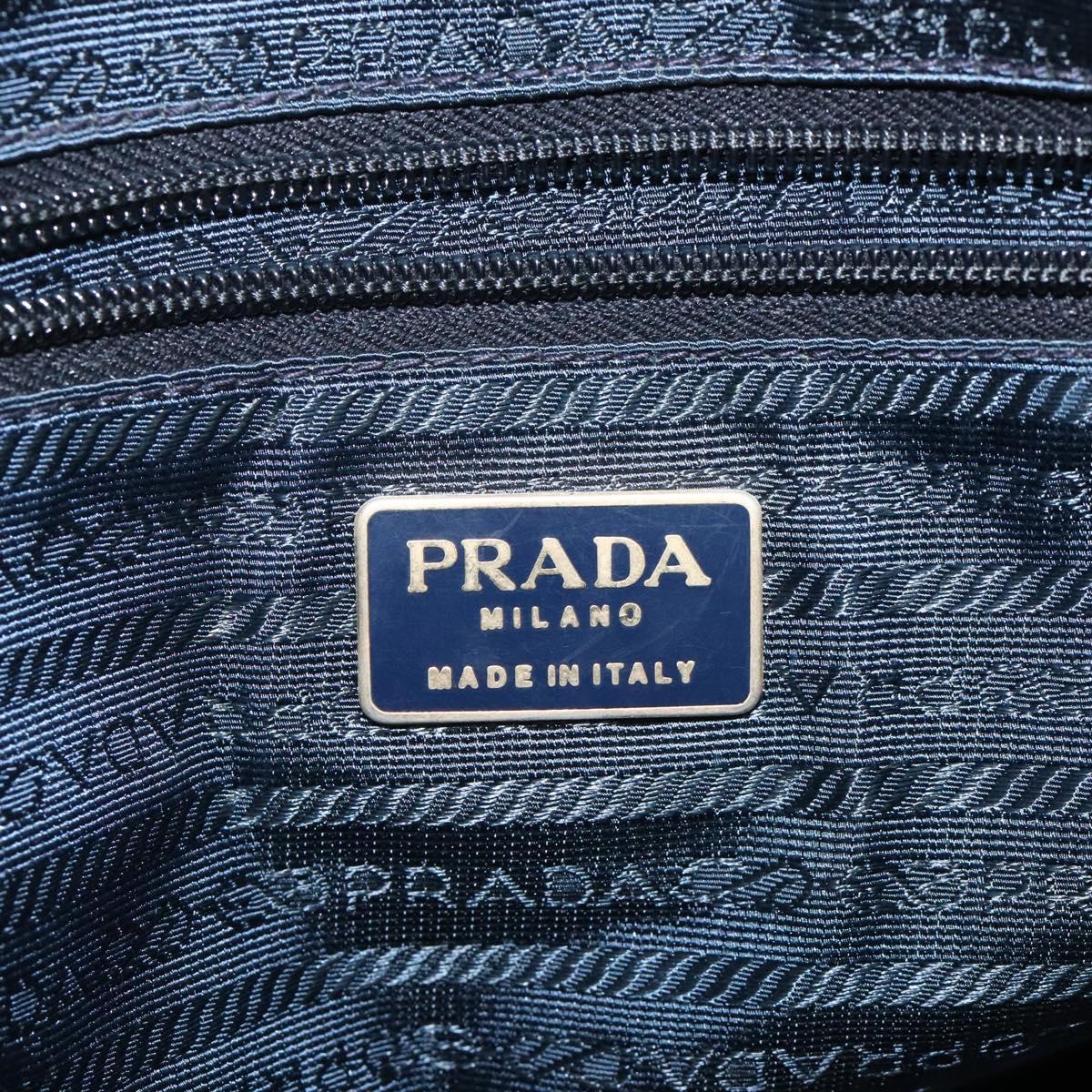 PRADA Chain Hand Bag Nylon Navy Gold Auth 122095
