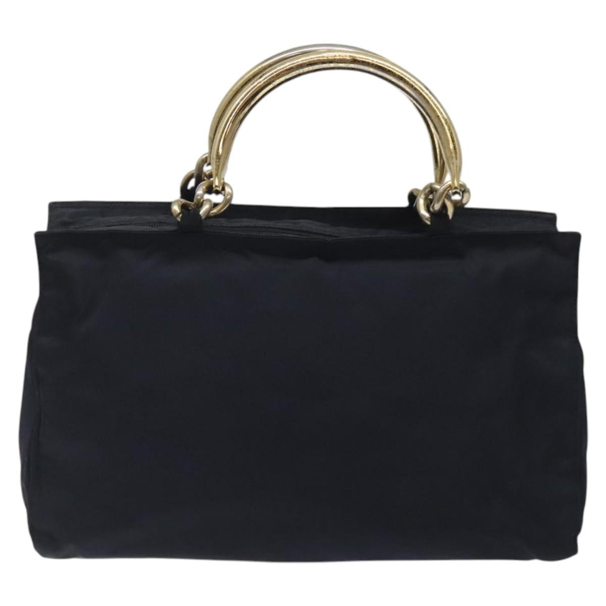 PRADA Chain Hand Bag Nylon Navy Gold Auth 122095