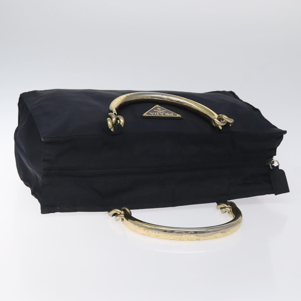 PRADA Chain Hand Bag Nylon Navy Gold Auth 122095