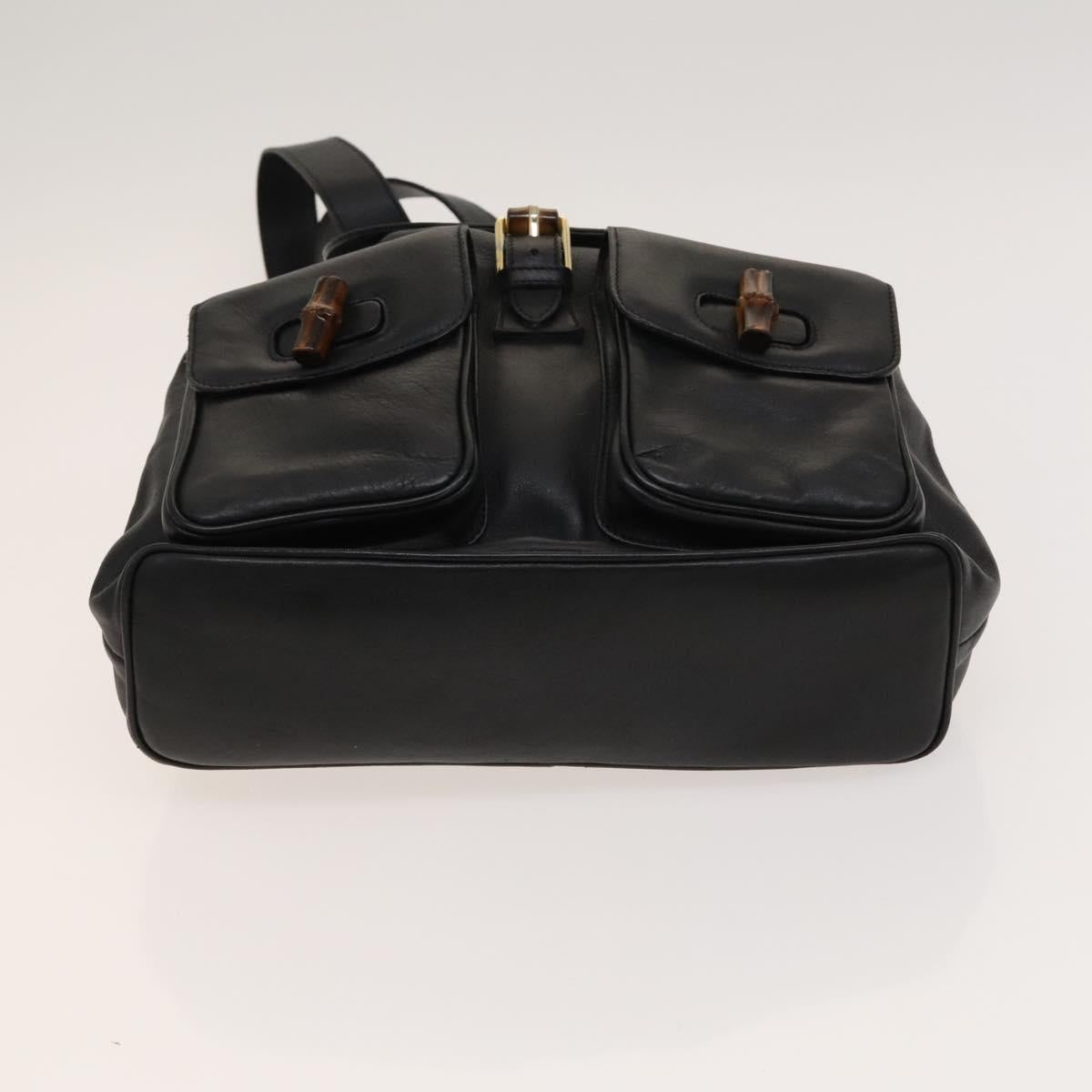 GUCCI Bamboo Backpack Leather Black Gold 003 2058 0016 Auth 122099
