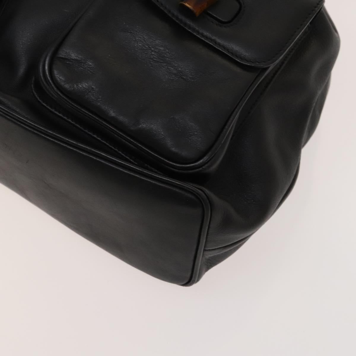 GUCCI Bamboo Backpack Leather Black Gold 003 2058 0016 Auth 122099