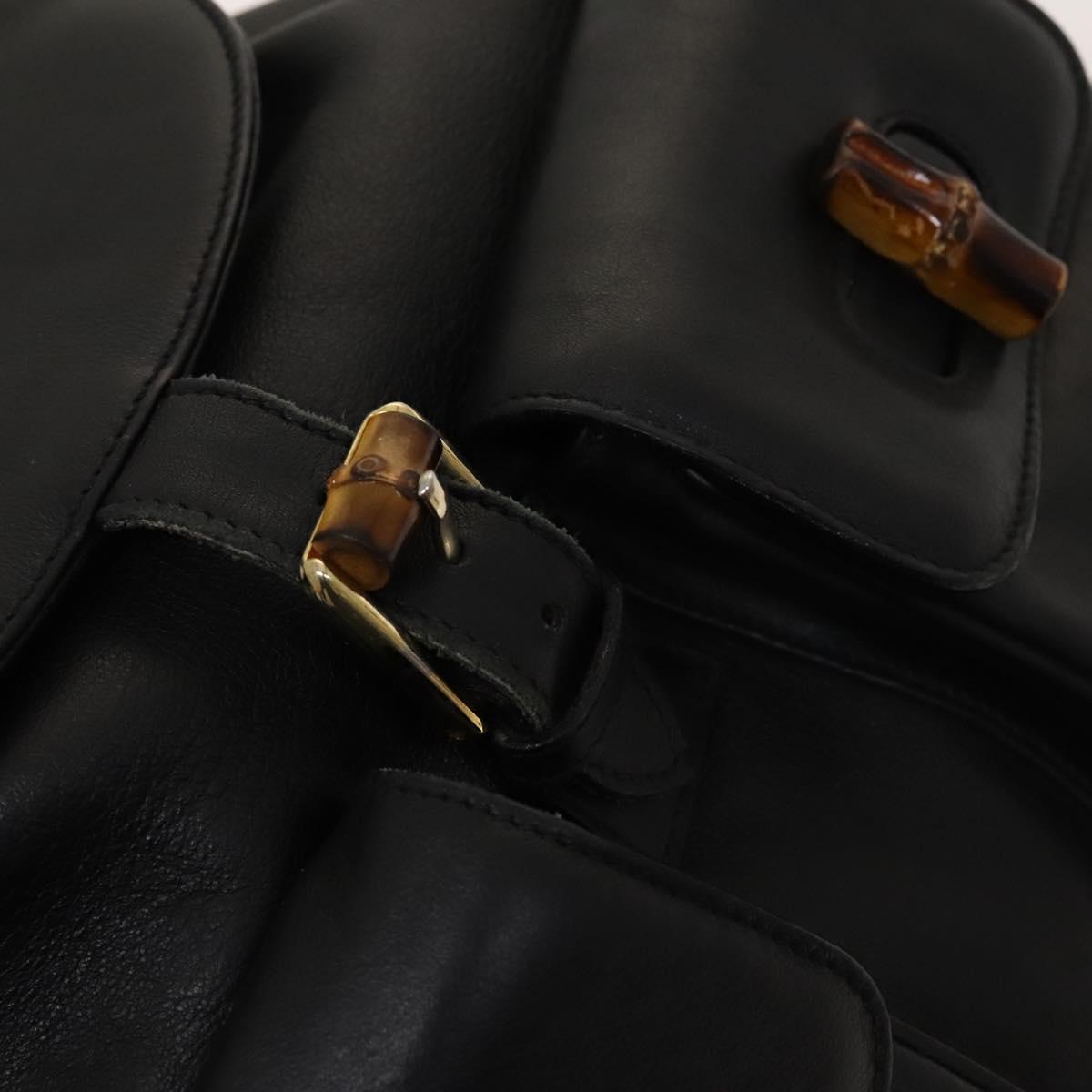GUCCI Bamboo Backpack Leather Black Gold 003 2058 0016 Auth 122099