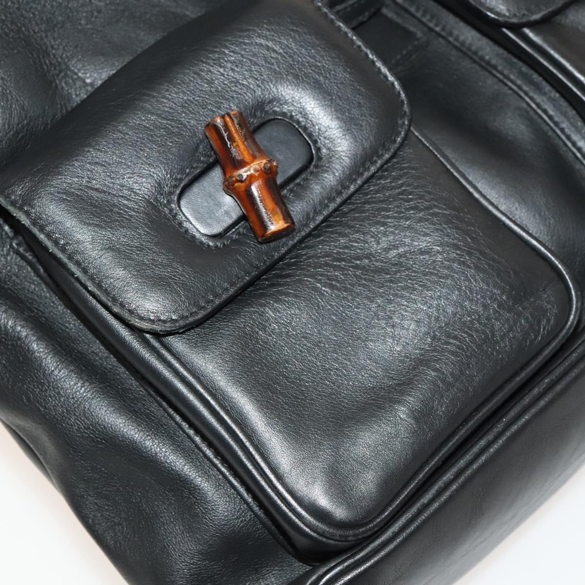 GUCCI Bamboo Backpack Leather Black Gold 003 2058 0016 Auth 122099