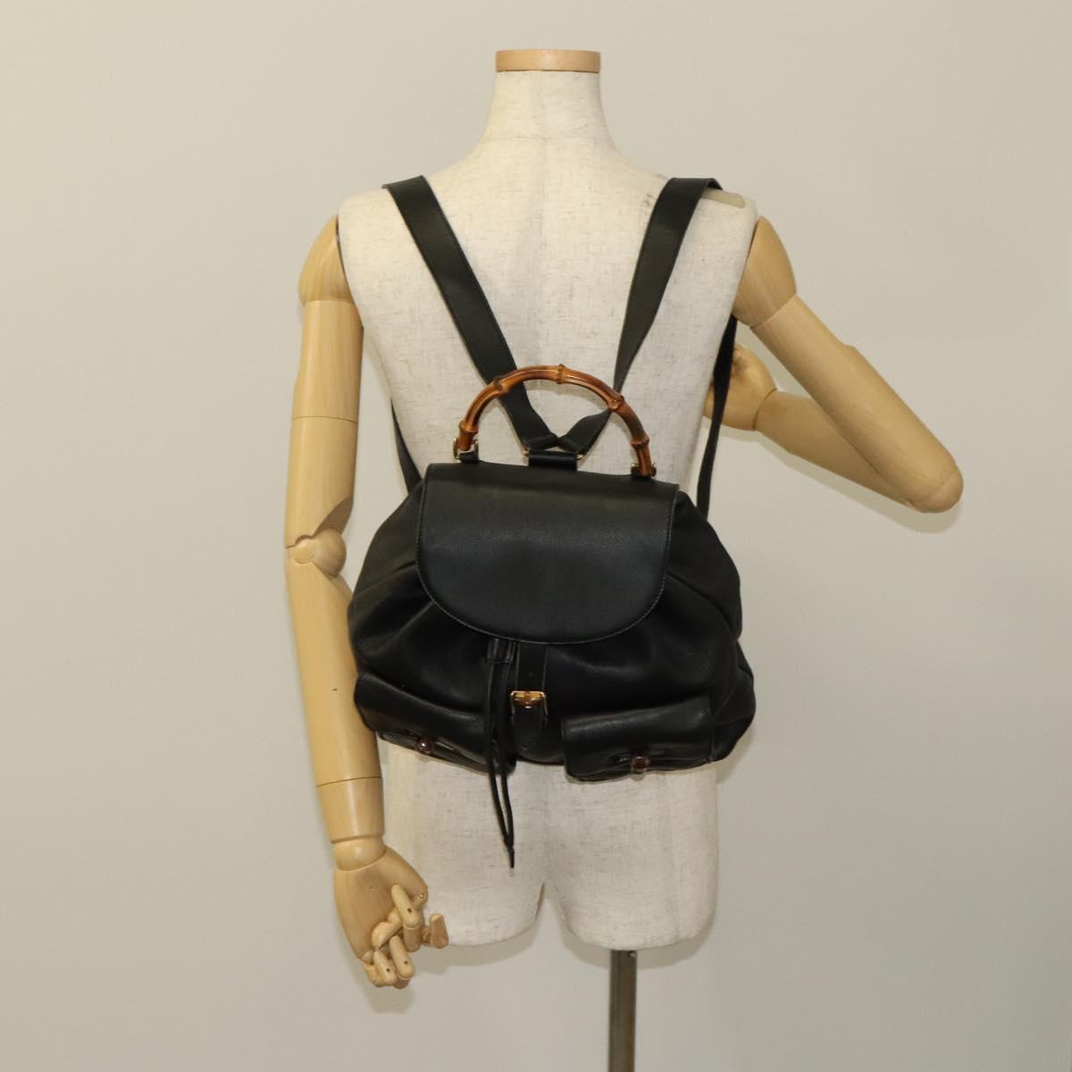 GUCCI Bamboo Backpack Leather Black Gold 003 2058 0016 Auth 122099