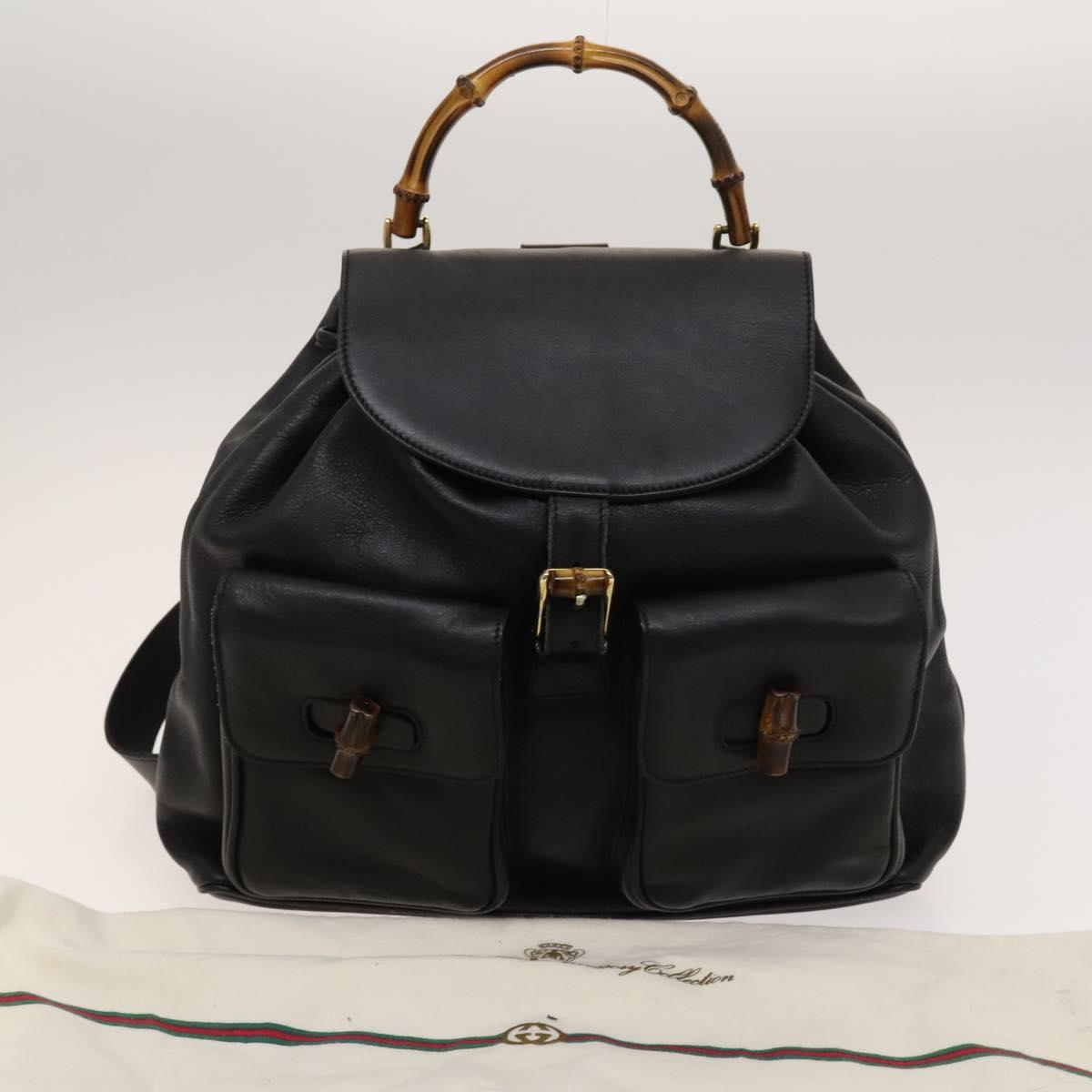 GUCCI Bamboo Backpack Leather Black Gold 003 2058 0016 Auth 122099