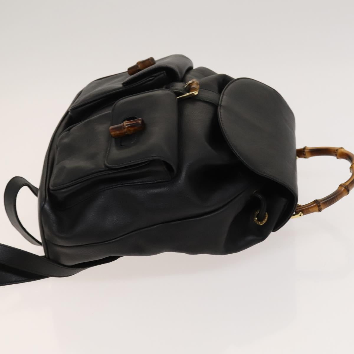GUCCI Bamboo Backpack Leather Black Gold 003 2058 0016 Auth 122099