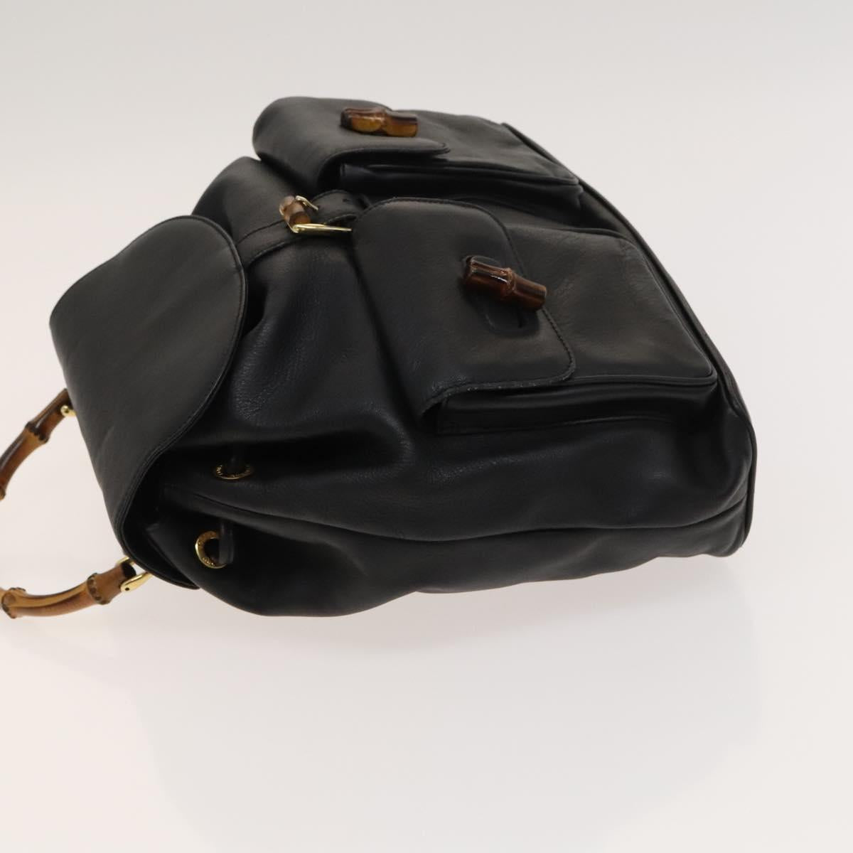 GUCCI Bamboo Backpack Leather Black Gold 003 2058 0016 Auth 122099