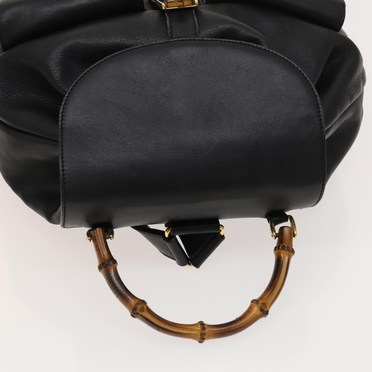 GUCCI Bamboo Backpack Leather Black Gold 003 2058 0016 Auth 122099