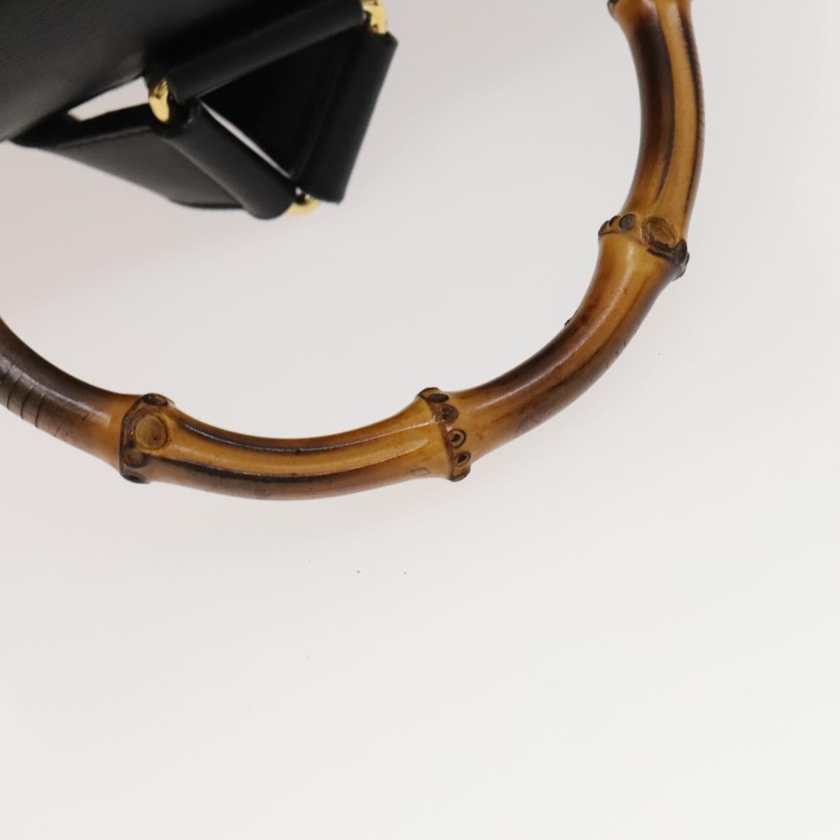 GUCCI Bamboo Backpack Leather Black Gold 003 2058 0016 Auth 122099