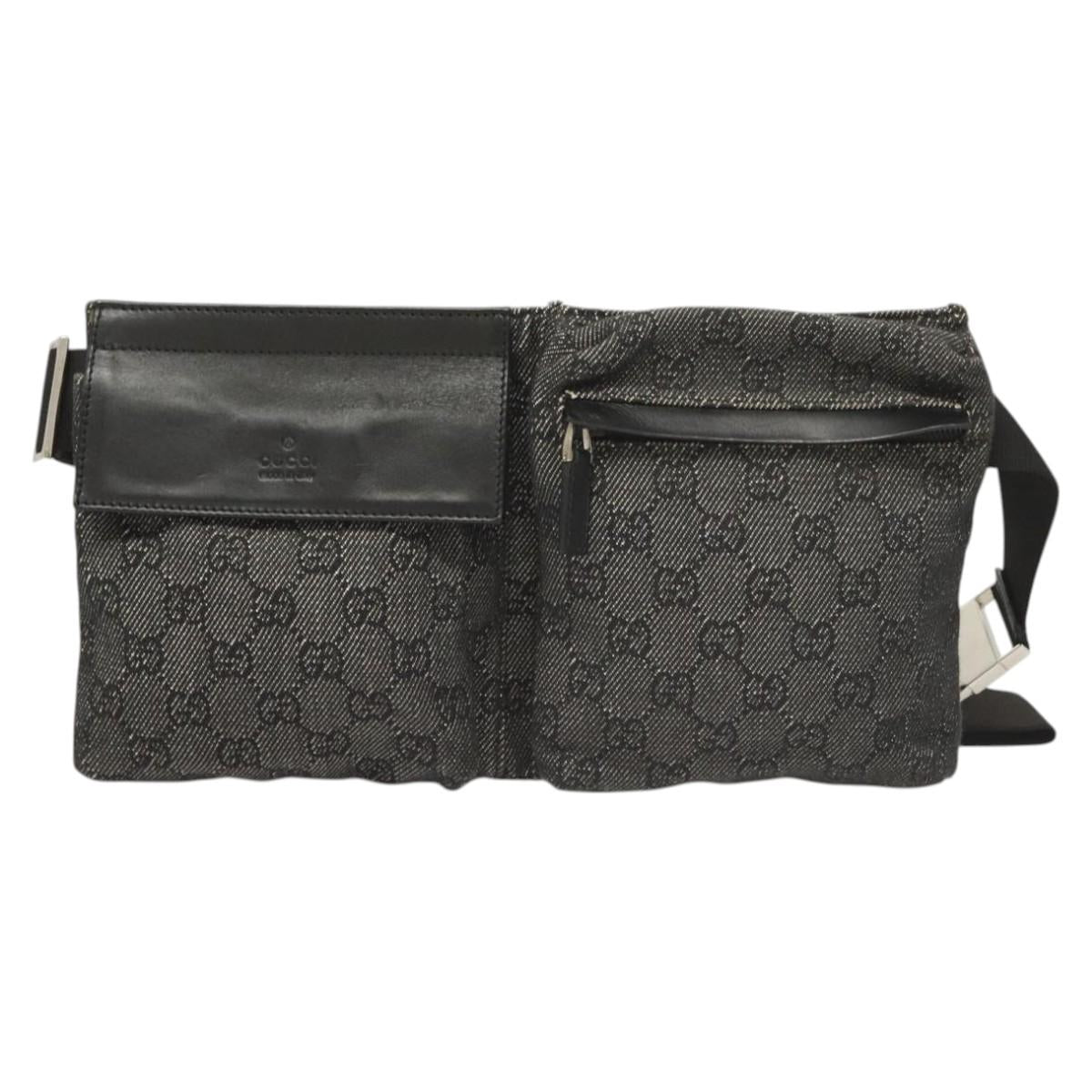 GUCCI GG Canvas Waist bag Gray Silver 28566 Auth 122104