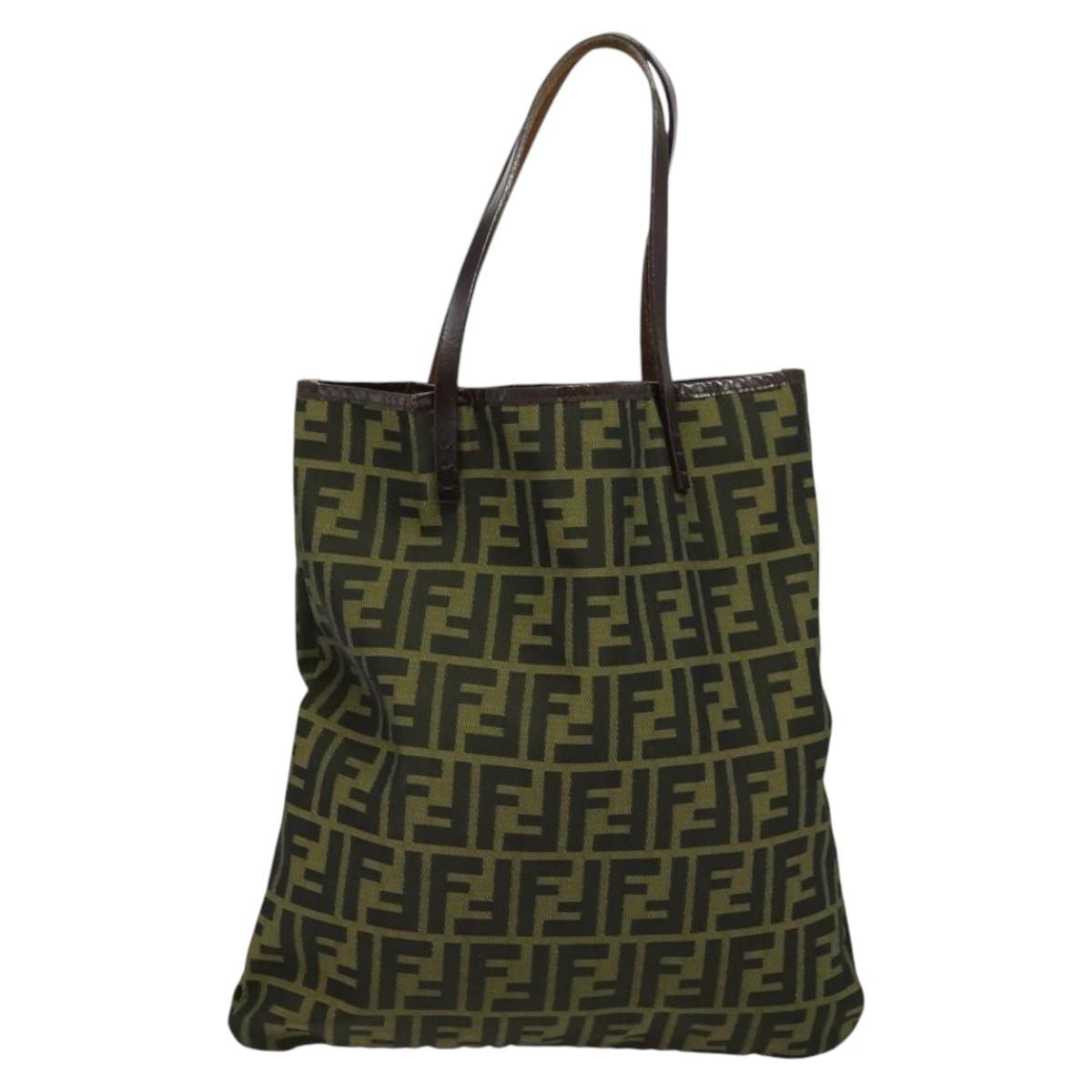 FENDI Zucca Canvas Tote Bag Black Brown Auth 122111