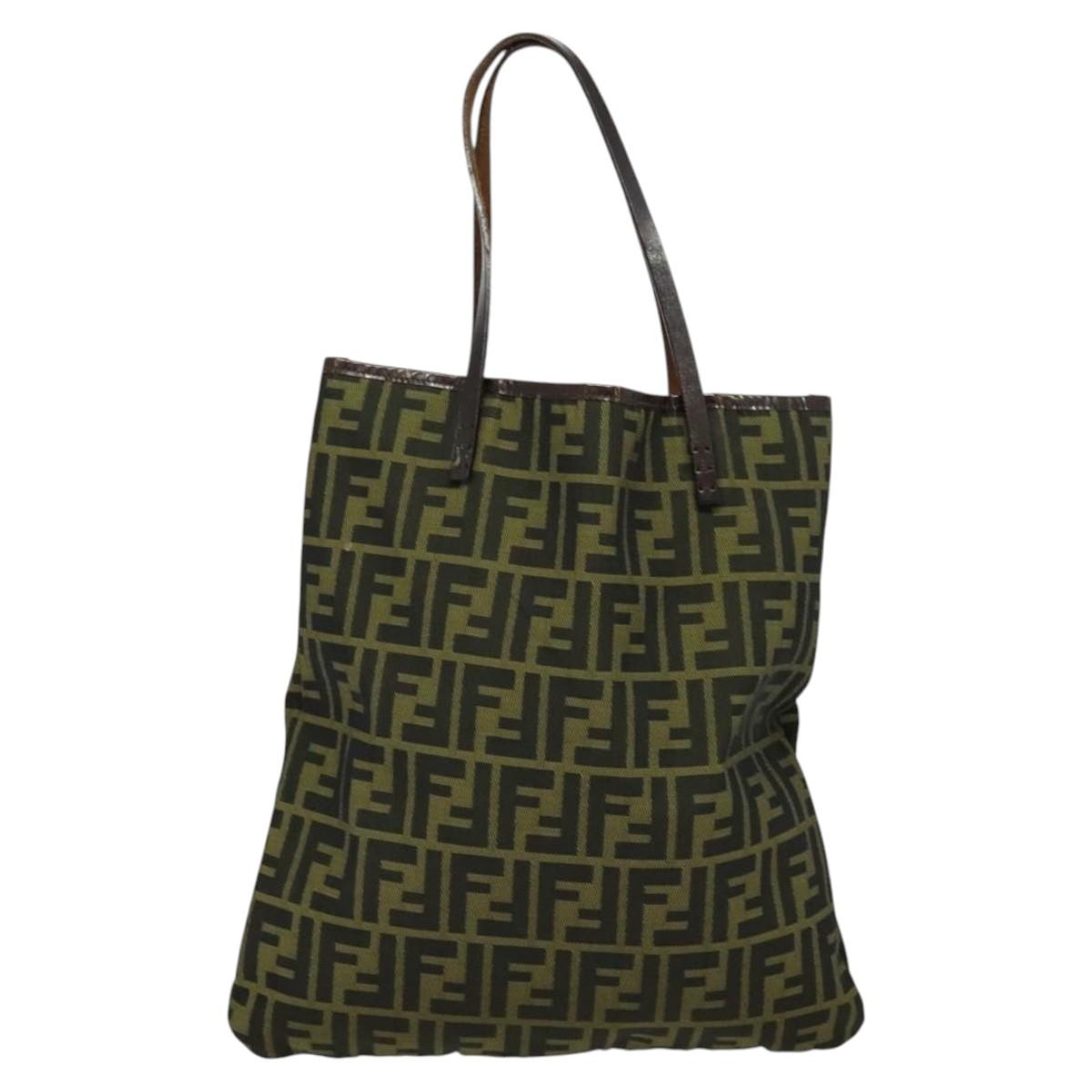 FENDI Zucca Canvas Tote Bag Black Brown Auth 122111