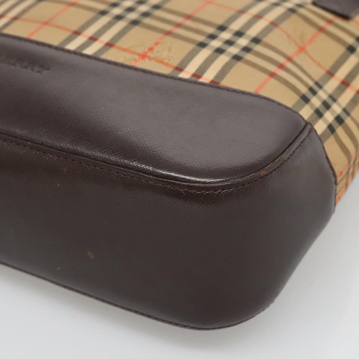 BURBERRY Nova Check Tote Bag Canvas Leather Beige Gold Auth 122113