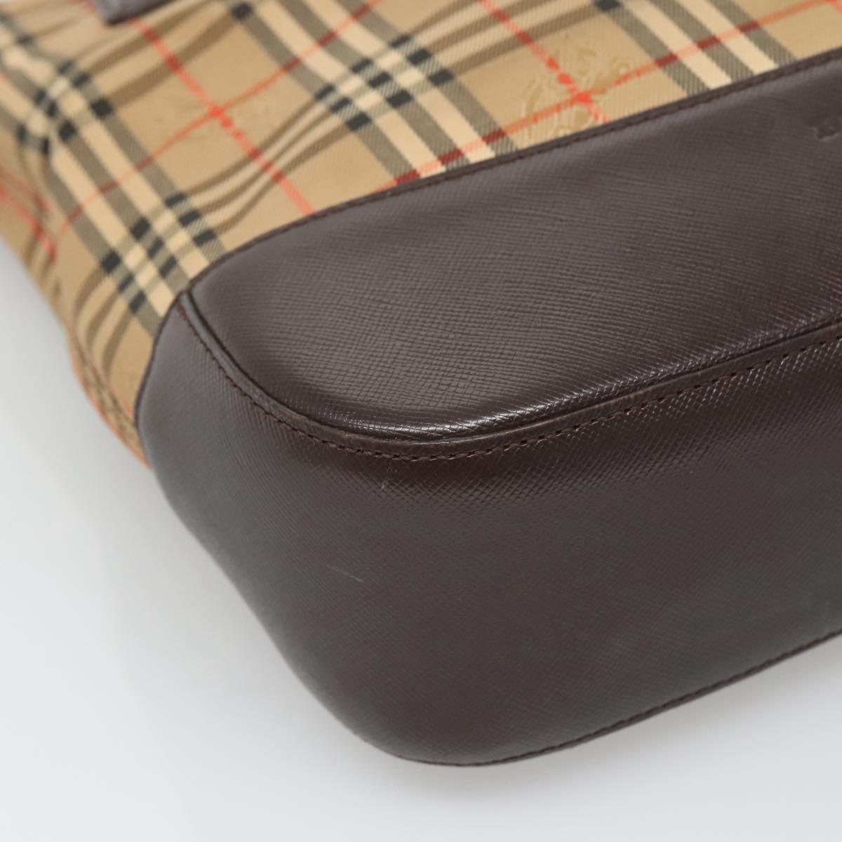 BURBERRY Nova Check Tote Bag Canvas Leather Beige Gold Auth 122113