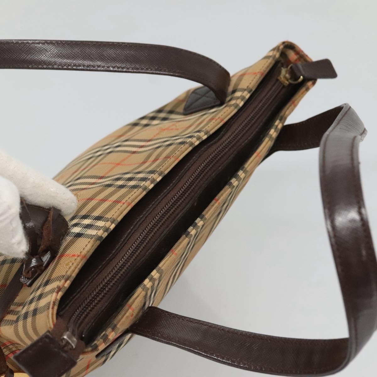 BURBERRY Nova Check Tote Bag Canvas Leather Beige Gold Auth 122113