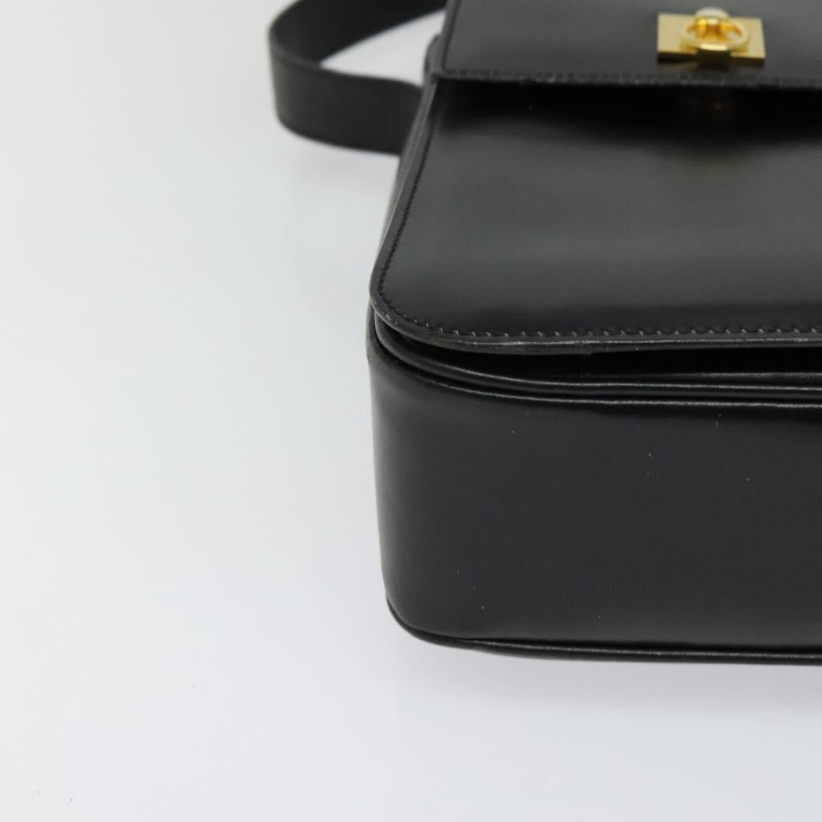 CELINE Shoulder Bag Leather Black Gold Auth 122122