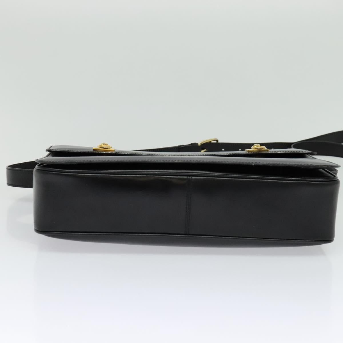 CELINE Shoulder Bag Leather Black Gold Auth 122122