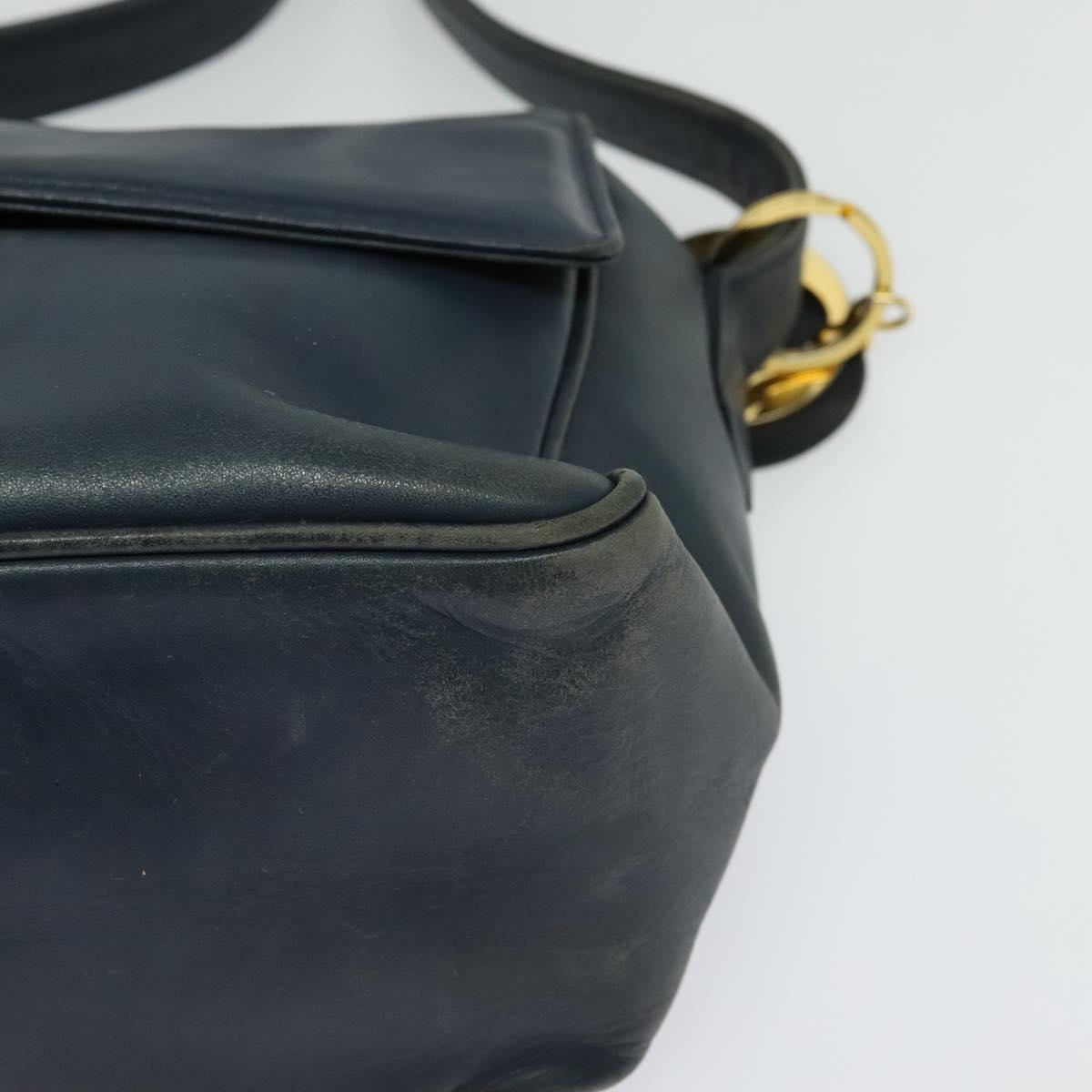 Christian Dior Shoulder Bag Leather Navy Gold Auth 122124
