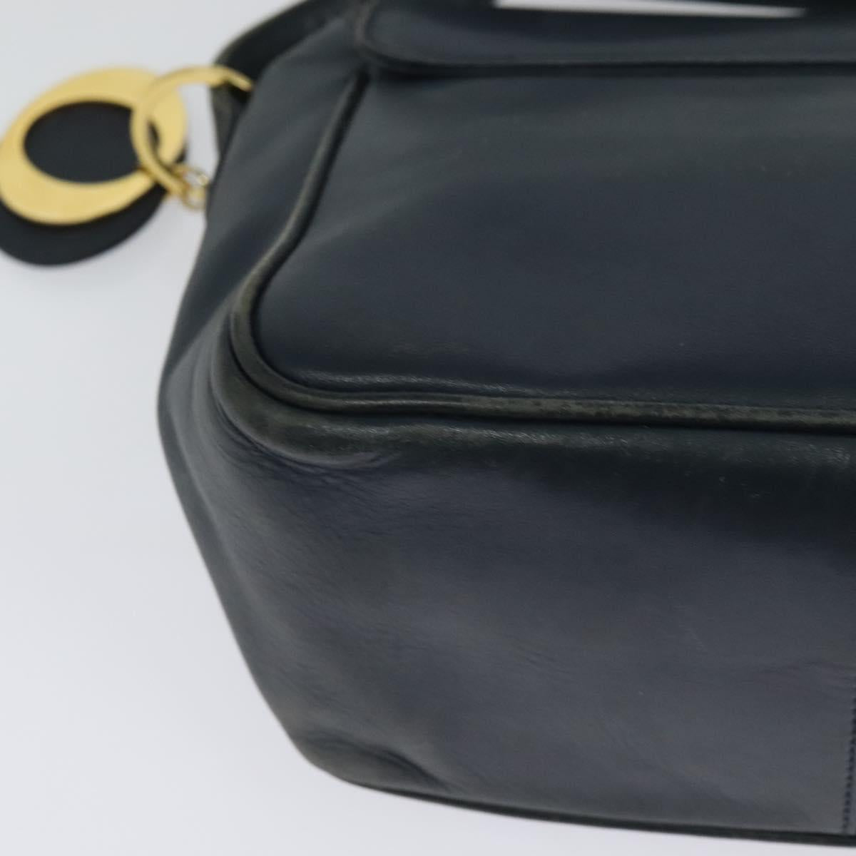 Christian Dior Shoulder Bag Leather Navy Gold Auth 122124