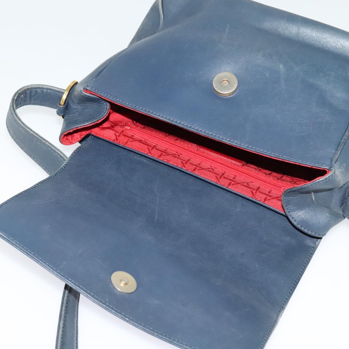 Christian Dior Shoulder Bag Leather Navy Gold Auth 122124