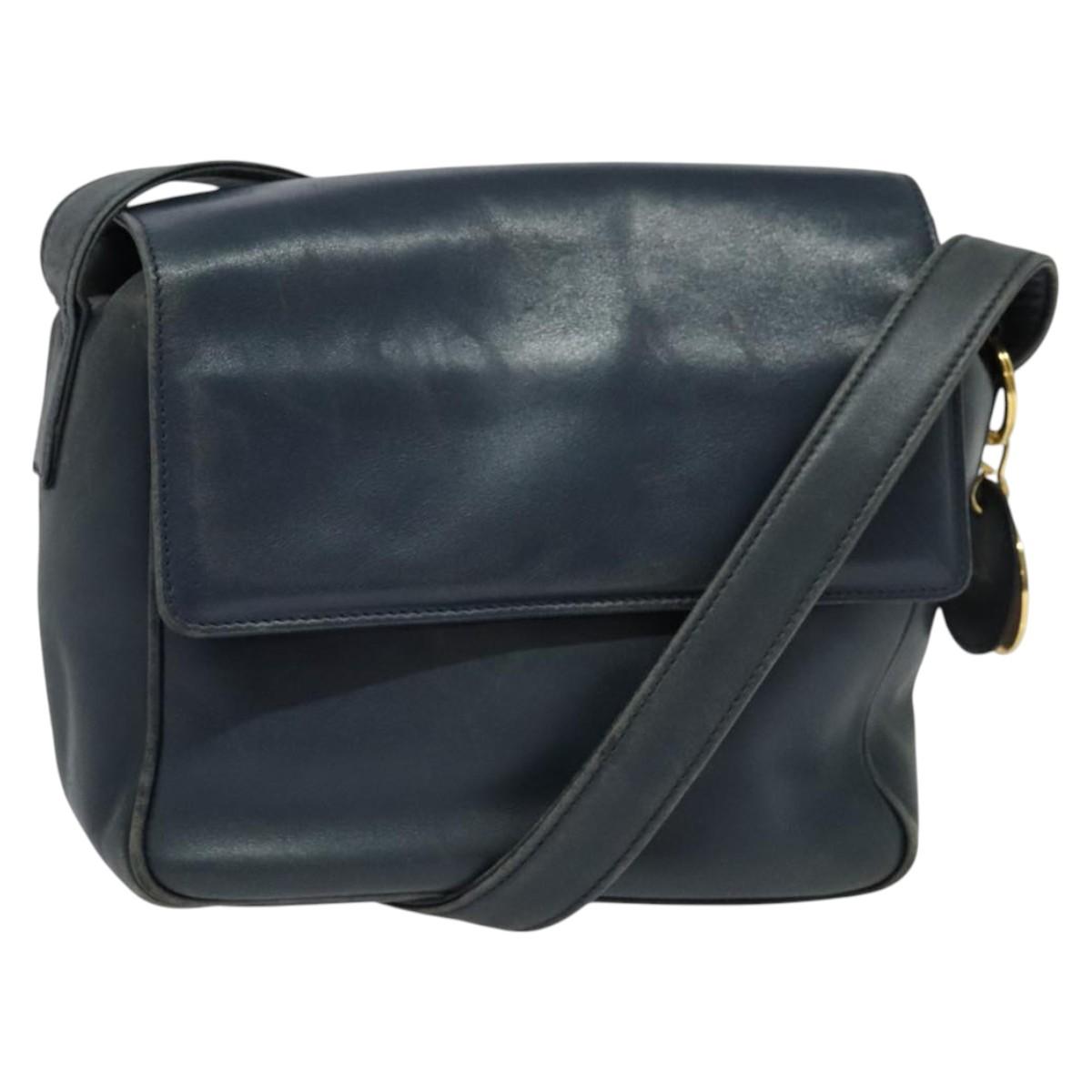 Christian Dior Shoulder Bag Leather Navy Gold Auth 122124