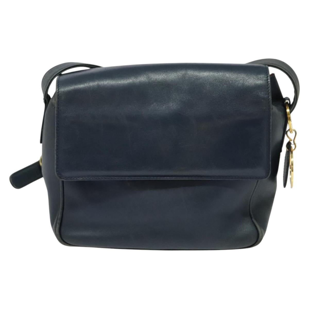 Christian Dior Shoulder Bag Leather Navy Gold Auth 122124