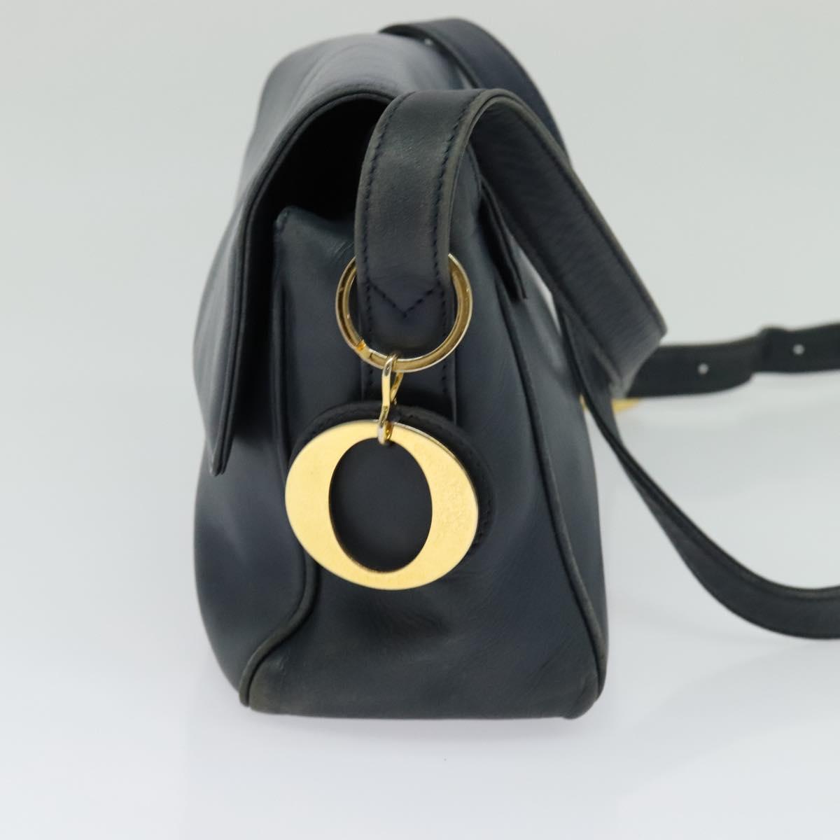 Christian Dior Shoulder Bag Leather Navy Gold Auth 122124