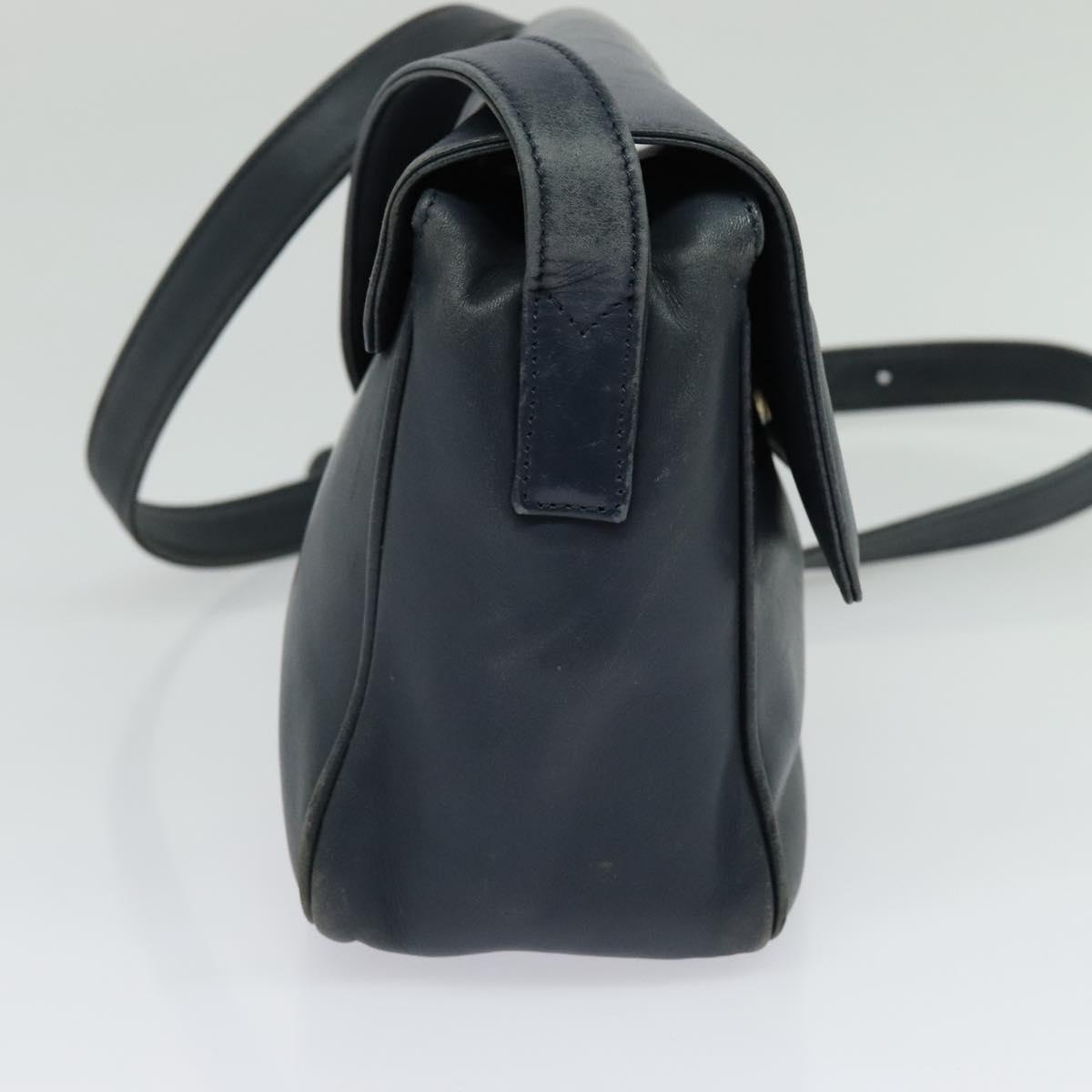 Christian Dior Shoulder Bag Leather Navy Gold Auth 122124