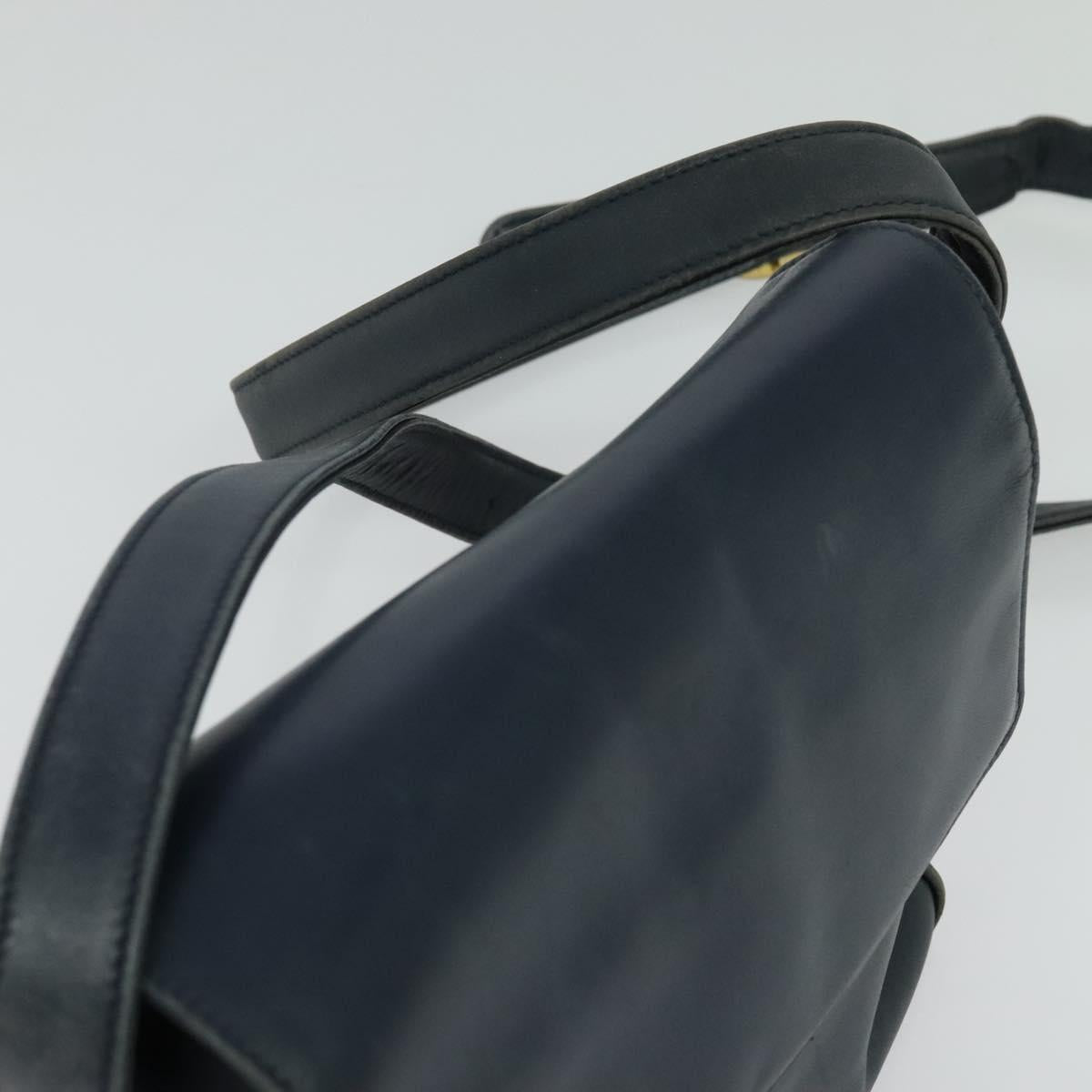 Christian Dior Shoulder Bag Leather Navy Gold Auth 122124