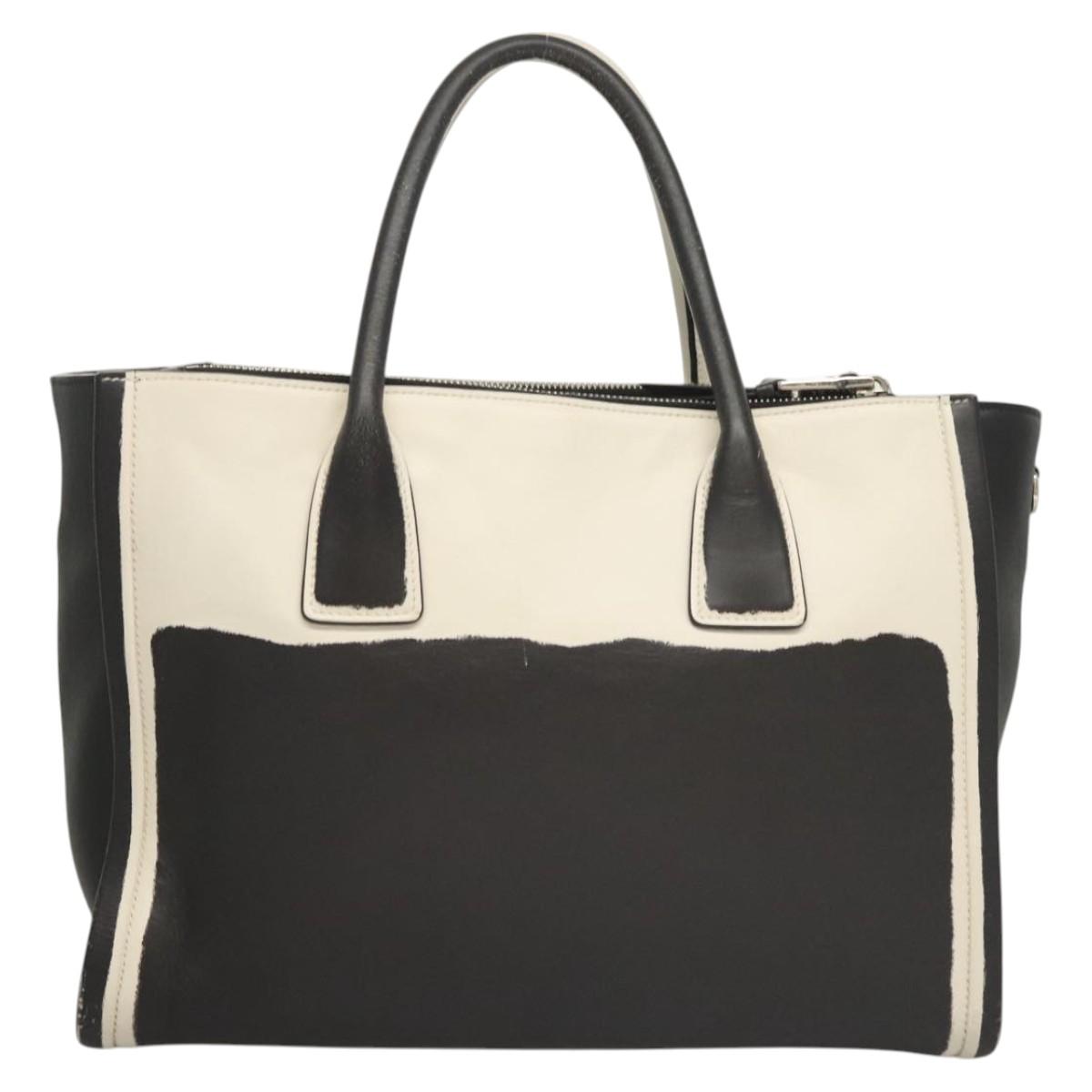 PRADA Hand Bag Leather Black White Auth 122125