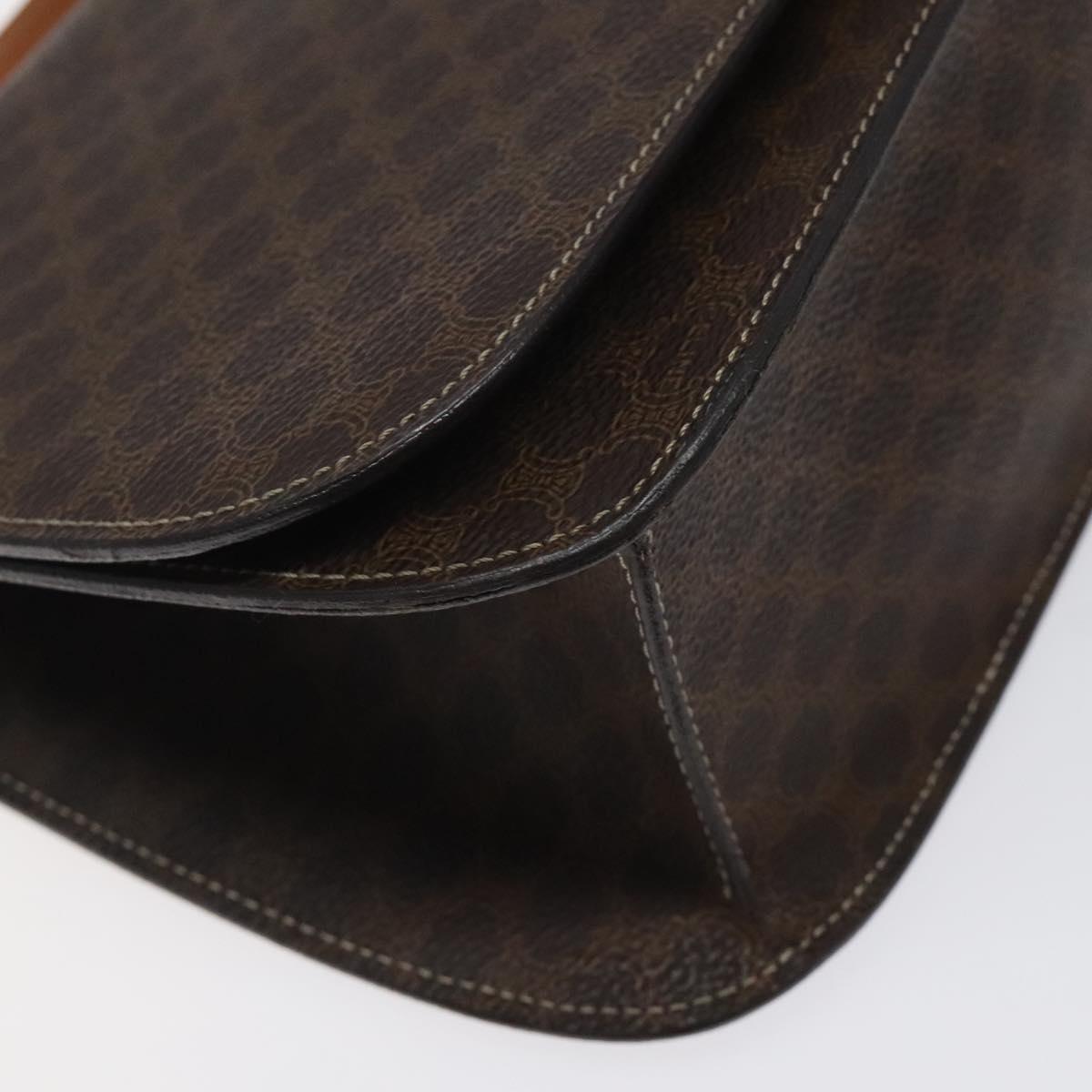 CELINE Macadam Canvas Shoulder Bag PVC Leather Brown Gold Auth 122137