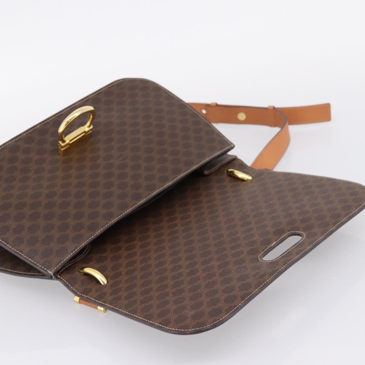 CELINE Macadam Canvas Shoulder Bag PVC Leather Brown Gold Auth 122137