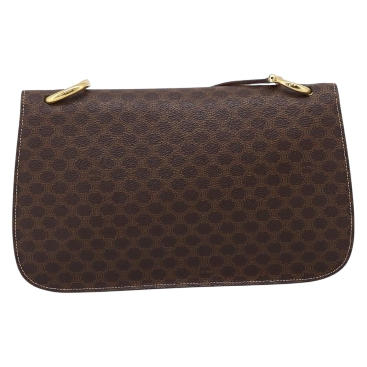 CELINE Macadam Canvas Shoulder Bag PVC Leather Brown Gold Auth 122137