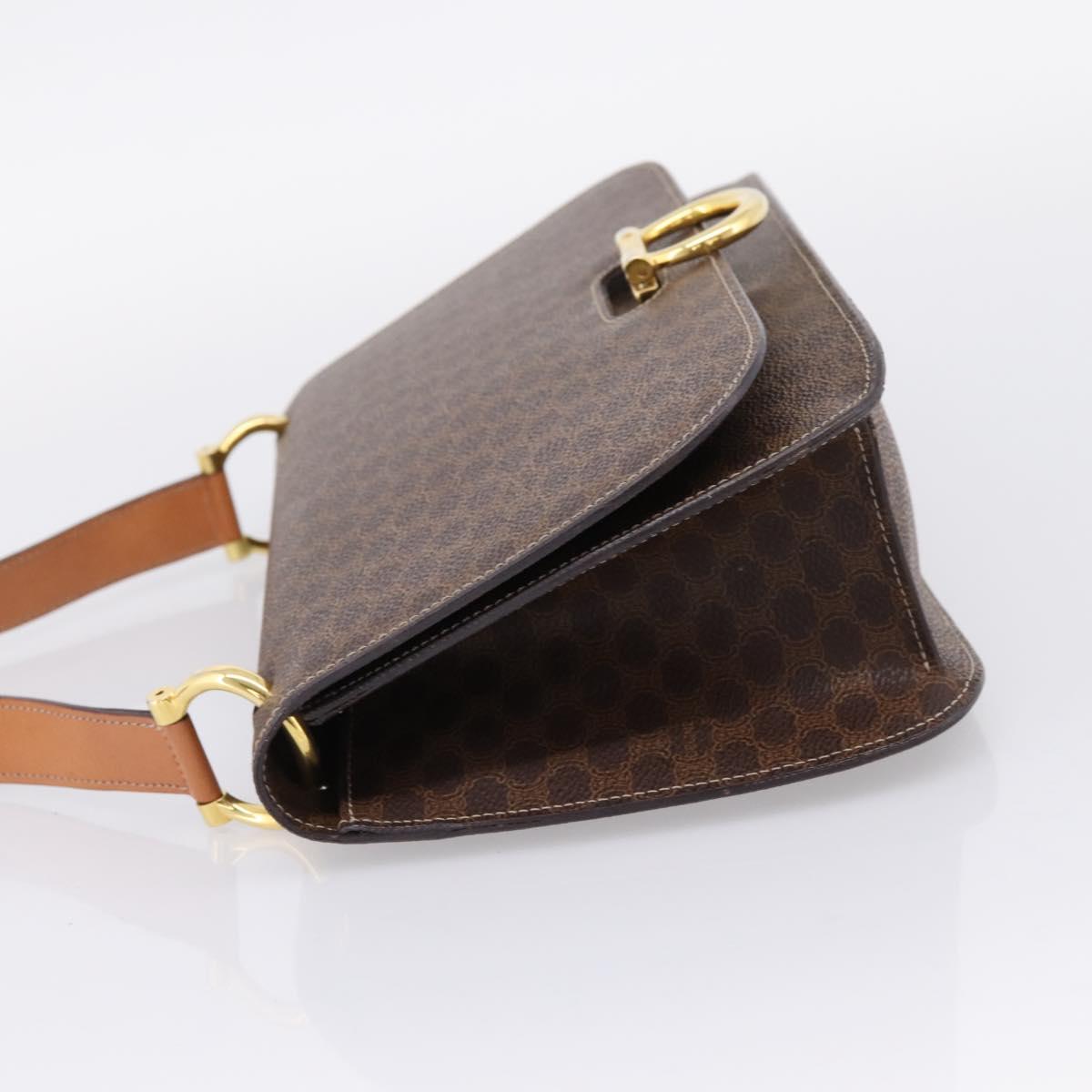 CELINE Macadam Canvas Shoulder Bag PVC Leather Brown Gold Auth 122137