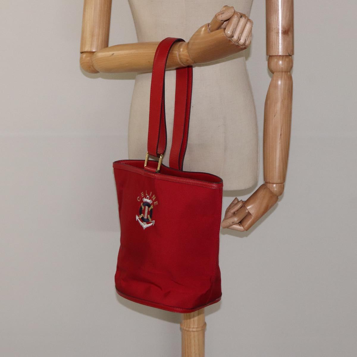 CELINE Hand Bag Red Gold Auth 122139