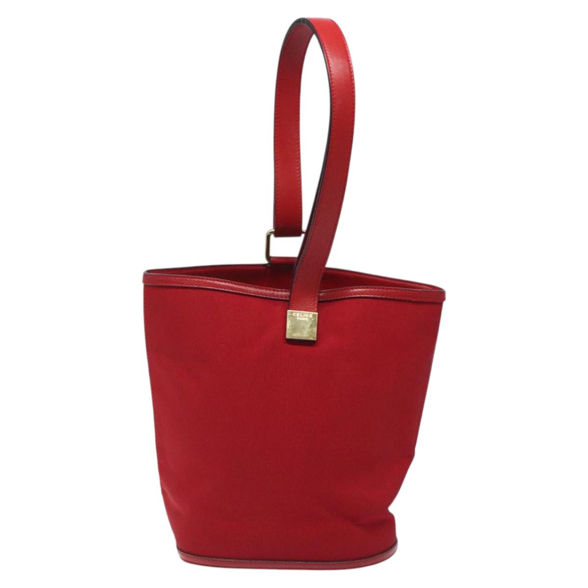 CELINE Hand Bag Red Gold Auth 122139