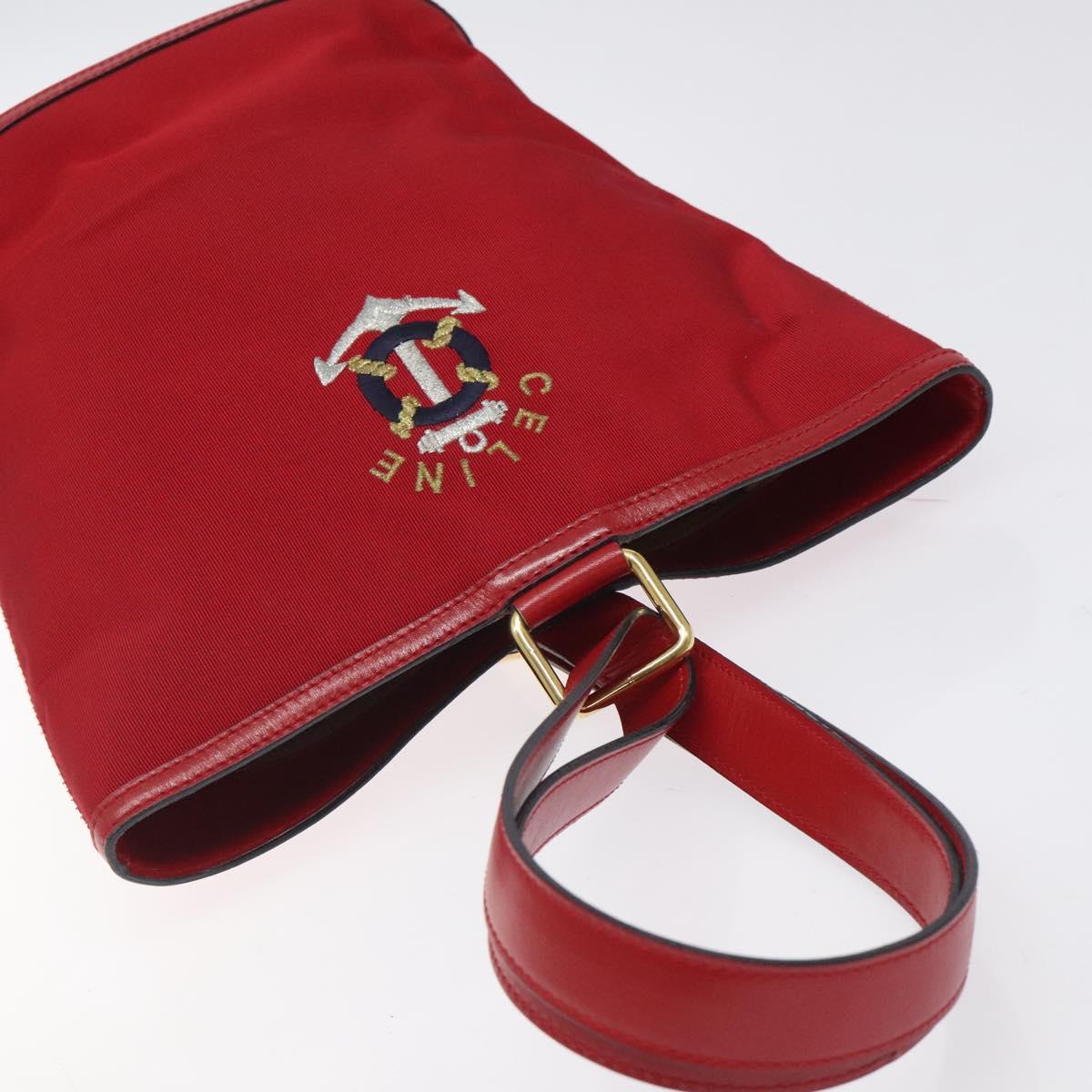 CELINE Hand Bag Red Gold Auth 122139