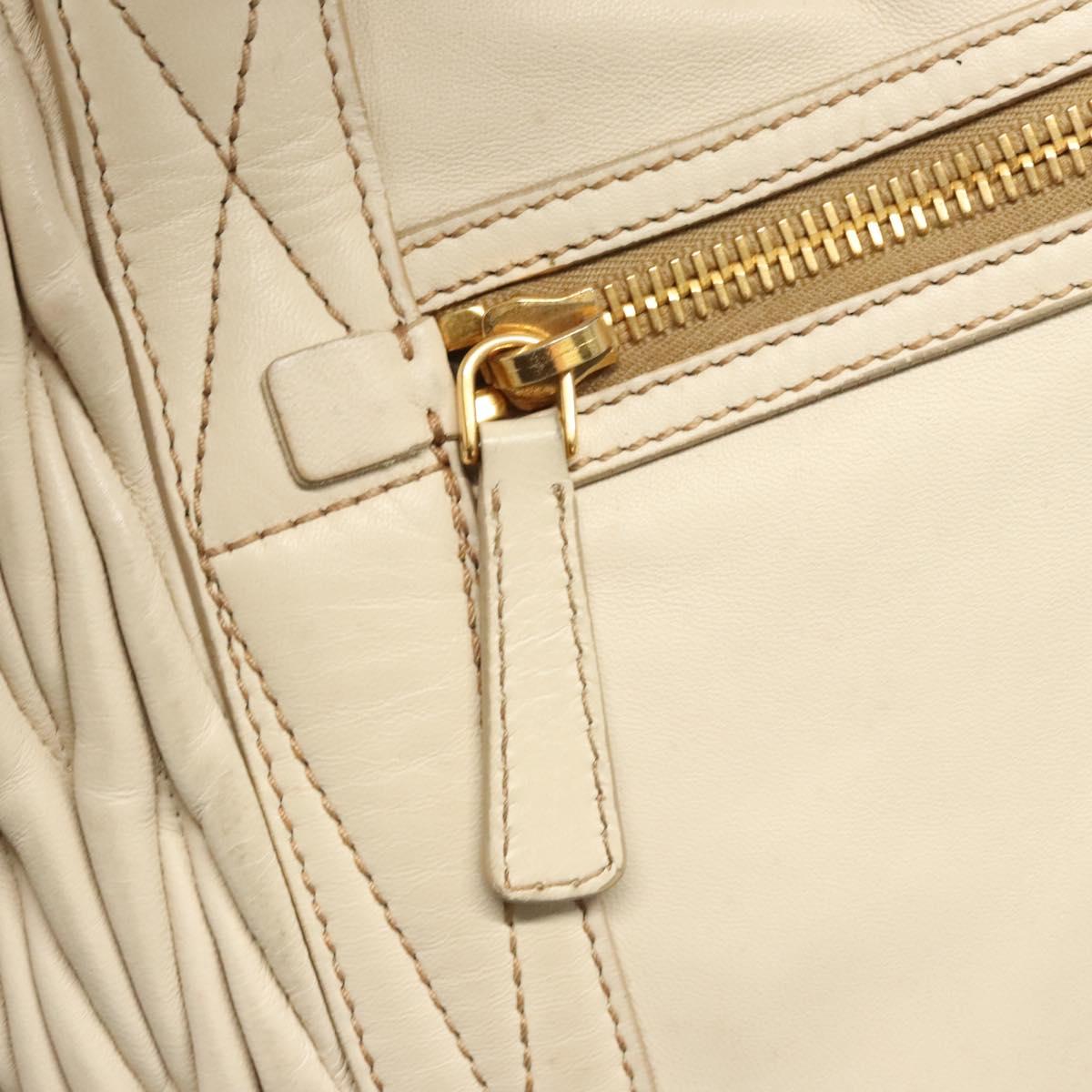Miu Miu Matelasse Hand Bag Leather 2way White Gold Auth 122140