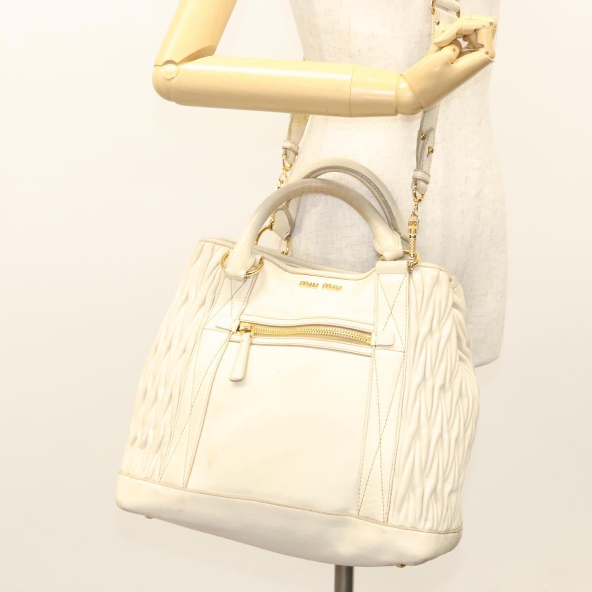 Miu Miu Matelasse Hand Bag Leather 2way White Gold Auth 122140