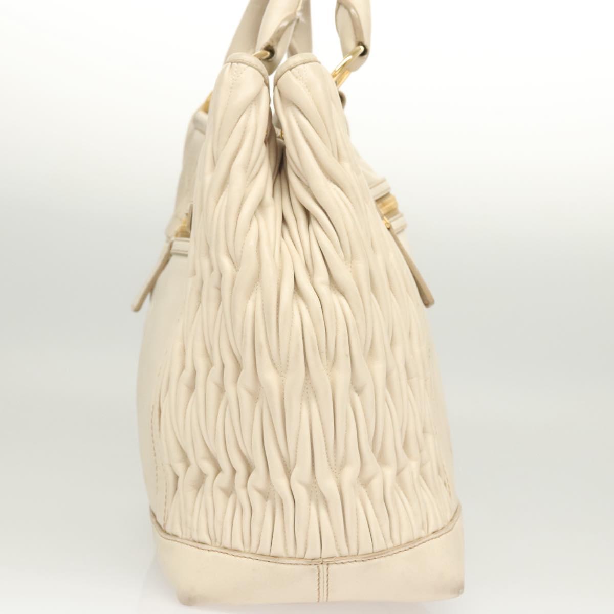 Miu Miu Matelasse Hand Bag Leather 2way White Gold Auth 122140