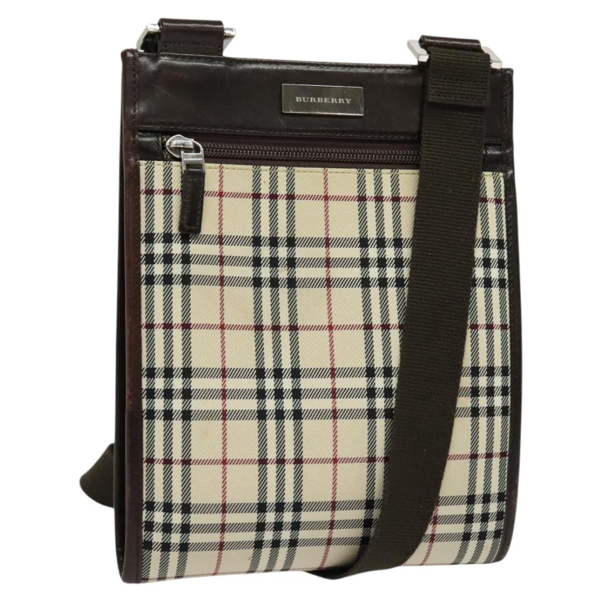 BURBERRY Nova Check Shoulder Bag Canvas Beige Silver Auth 122154