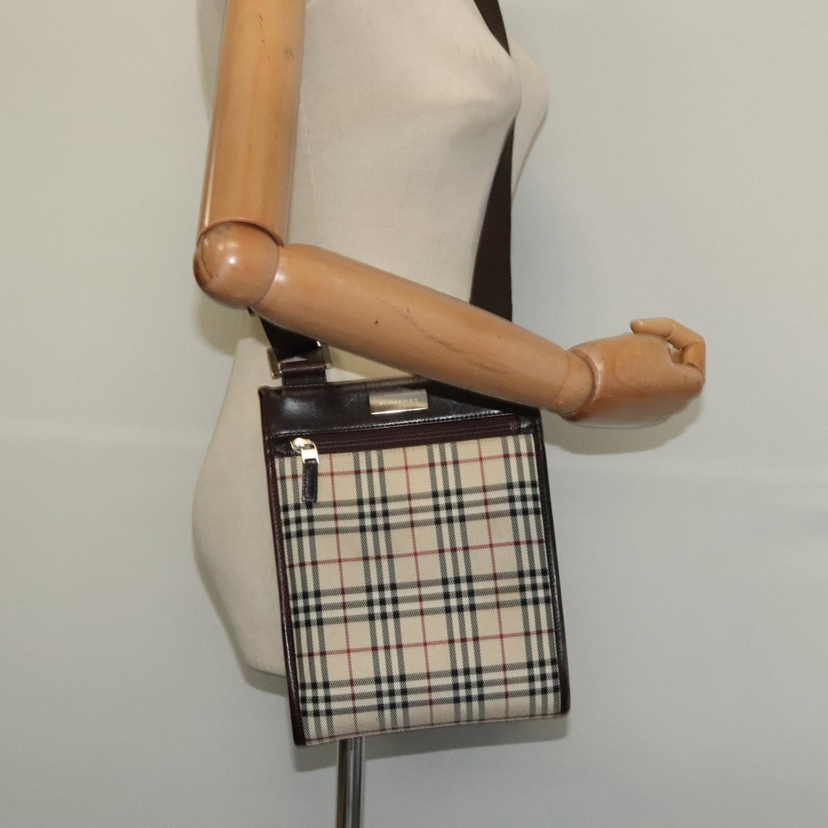 BURBERRY Nova Check Shoulder Bag Canvas Beige Silver Auth 122154