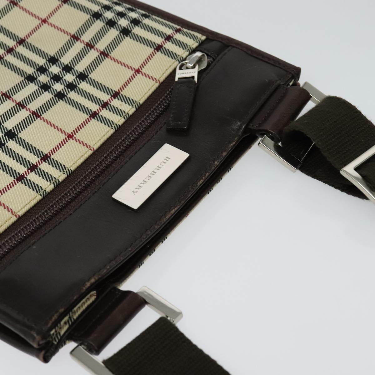 BURBERRY Nova Check Shoulder Bag Canvas Beige Silver Auth 122154