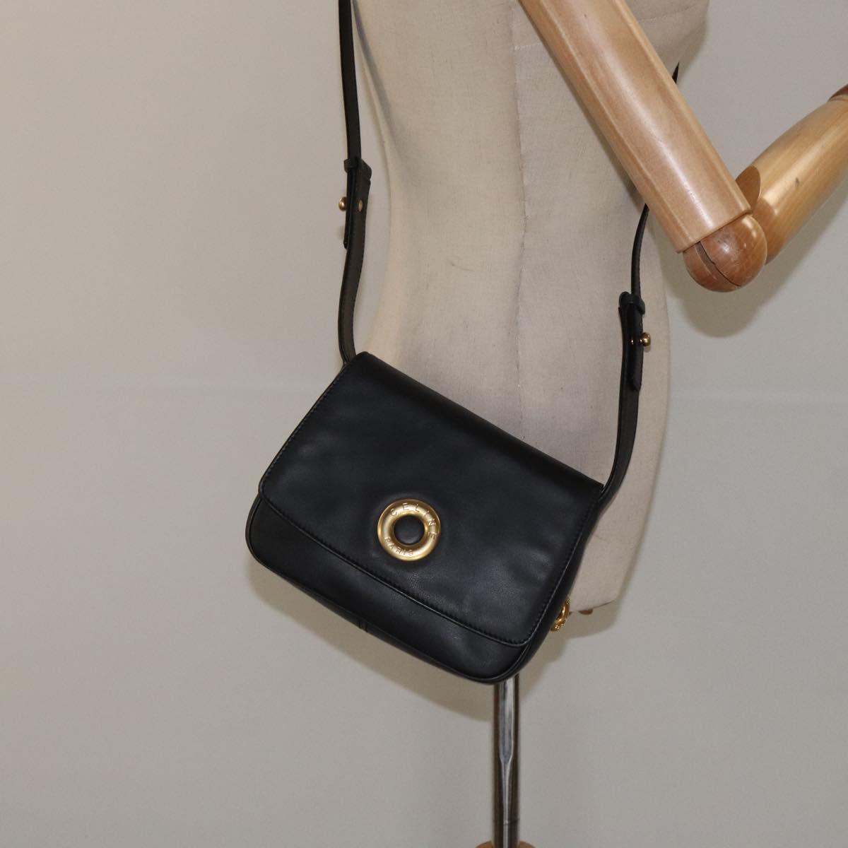 CELINE Hand Bag Leather 2way Black Gold Auth 122163