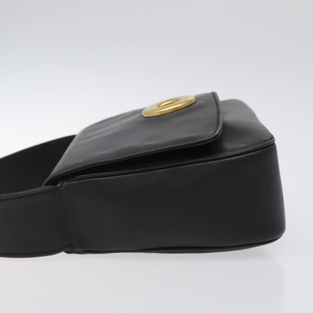 CELINE Hand Bag Leather 2way Black Gold Auth 122163