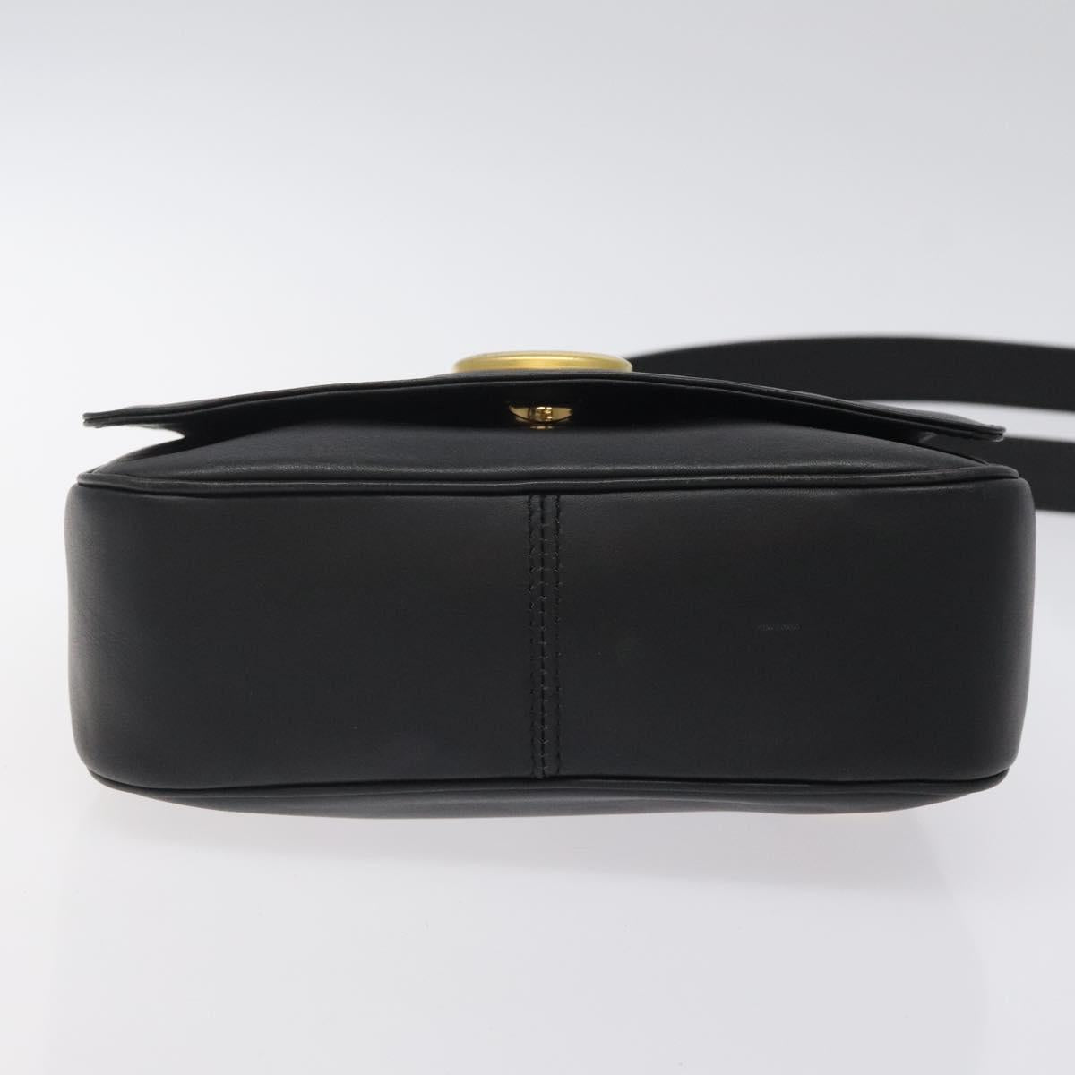 CELINE Hand Bag Leather 2way Black Gold Auth 122163