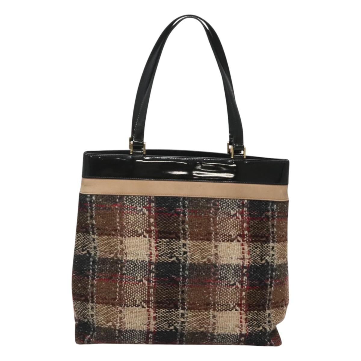BURBERRY Nova Check Tote Bag Wool Beige Gold Auth 122167