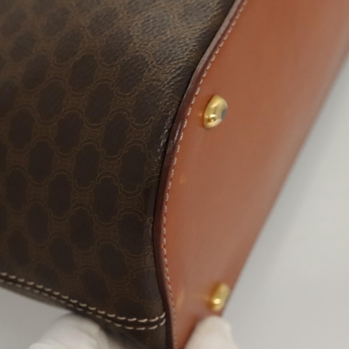 CELINE Macadam Canvas Hand Bag PVC Leather Brown Gold Auth 122168