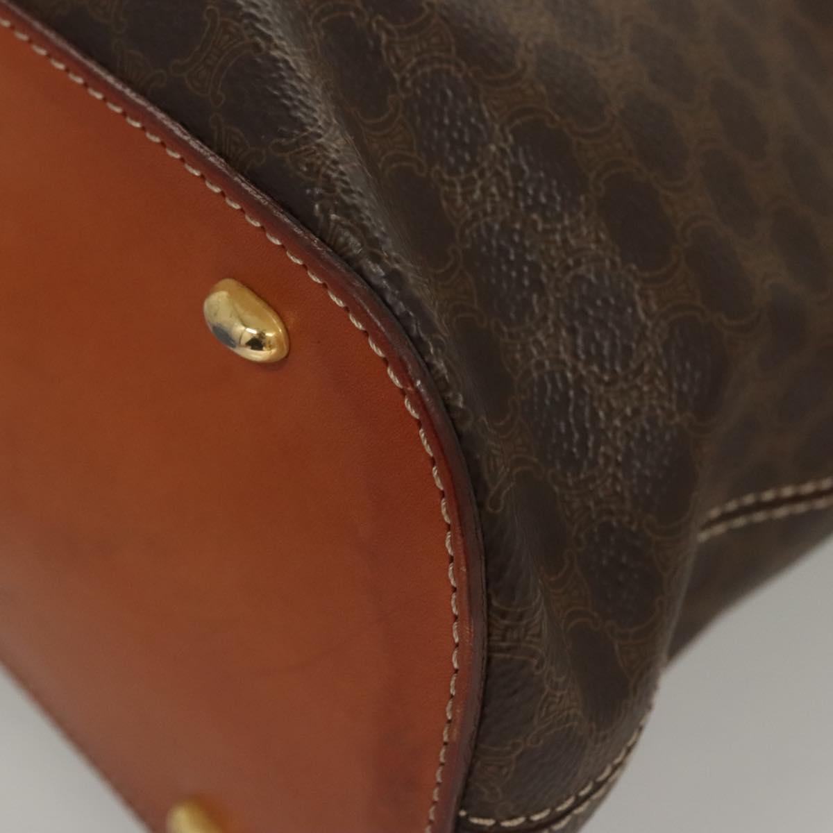 CELINE Macadam Canvas Hand Bag PVC Leather Brown Gold Auth 122168