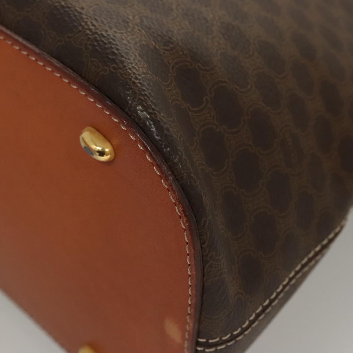 CELINE Macadam Canvas Hand Bag PVC Leather Brown Gold Auth 122168